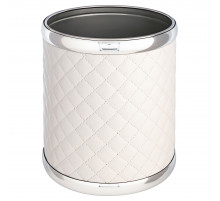 Ведро для мусора 6л открытое Geralis M-SWH2-S Ромб стежка, белое, кант хром, внутренний цвет необработанный хром