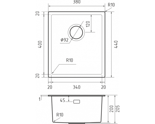 Кухонная мойка Rivelato 3844 CT UN — Нержавеющая сталь