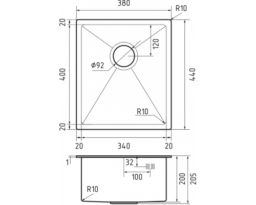 Кухонная мойка Rivelato 3844 UN PVD черный