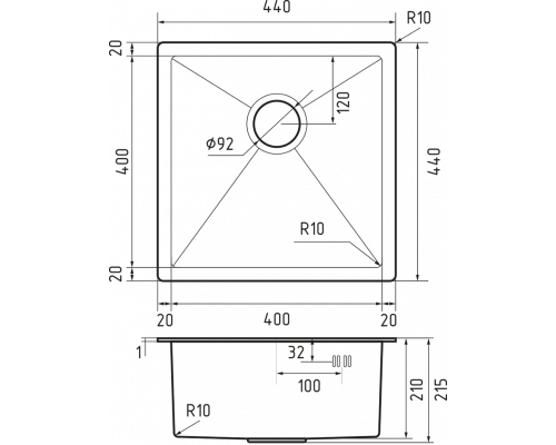 Кухонная мойка Rivelato 4444 UN PVD черный