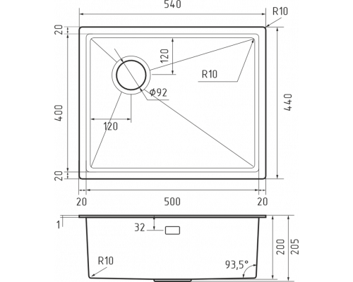 Кухонная мойка Rivelato 5444 UN-L PVD черный