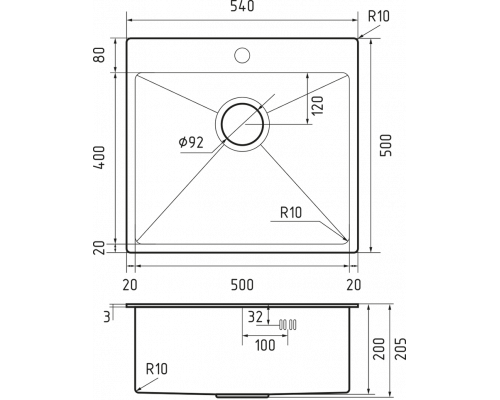 Кухонная мойка Rivelato 5450 PVD черный