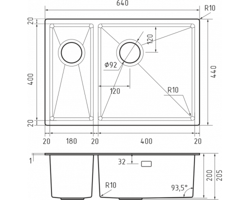 Кухонная мойка Rivelato 6444 1 5В-UN-R PVD черный