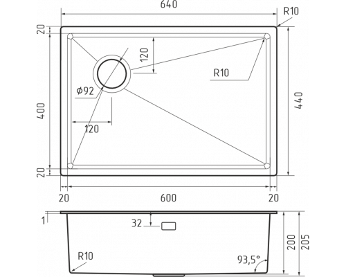 Кухонная мойка Rivelato 6444 UN-L PVD черный