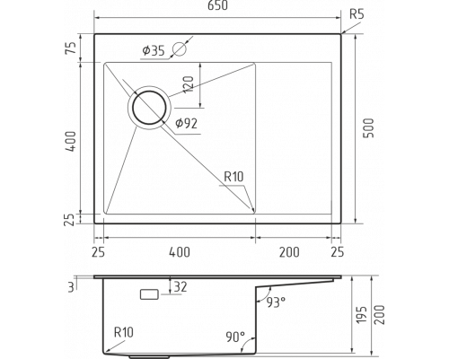 Кухонная мойка Rivelato 6550-L — Нержавеющая сталь