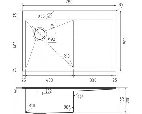 Кухонная мойка Rivelato 7850-L PVD черный