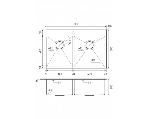 Кухонная мойка Rivelato 8050 B2 PVD черный