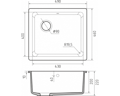 Кухонная мойка Rivelato BERKANA 45 — Черный 502