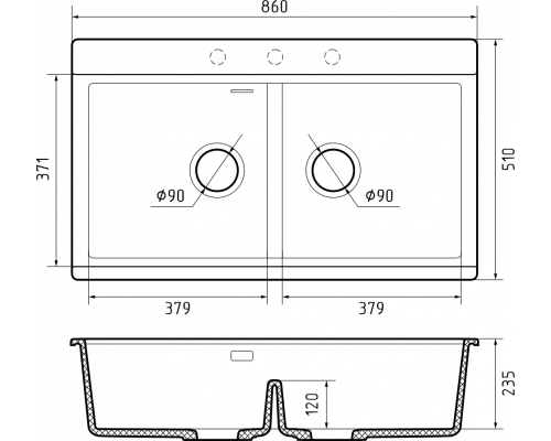 Кухонная мойка Rivelato FONDE 8638-2 — Черный 502