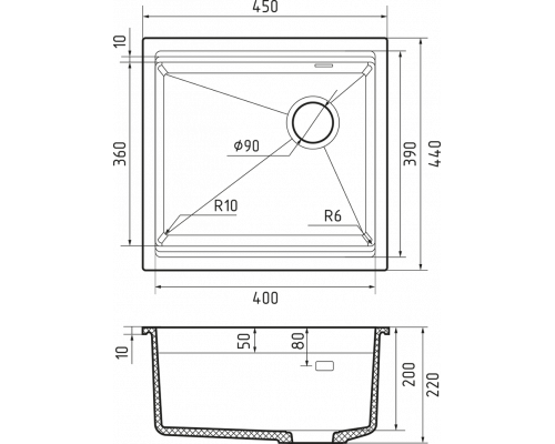 Кухонная мойка Rivelato LINO 454-R — Черный 502