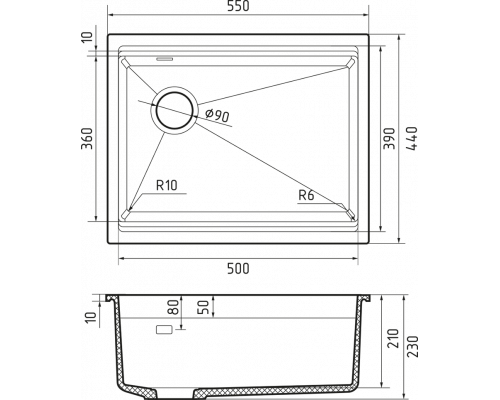 Кухонная мойка Rivelato LINO 554-L — Антрацит 501