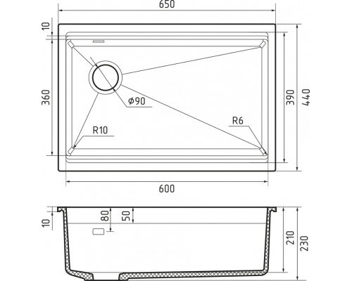 Кухонная мойка Rivelato LINO 654-L — Жасмин 701