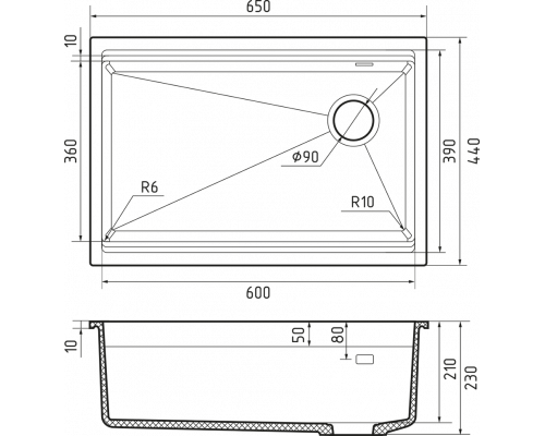 Кухонная мойка Rivelato LINO 654-R — Антрацит 501