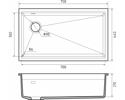 Кухонная мойка Rivelato LINO 754-L — Антрацит 501