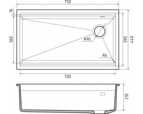 Кухонная мойка Rivelato LN-754-R — Черный 502