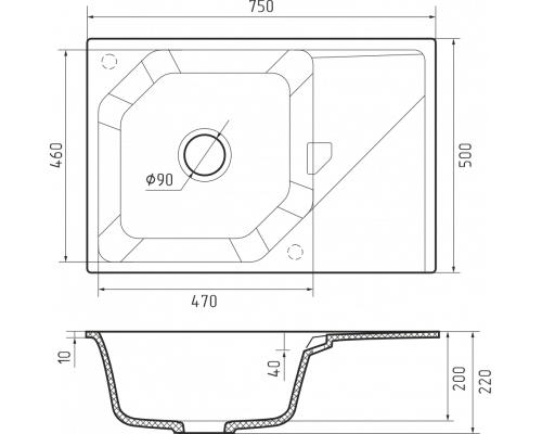 Кухонная мойка Rivelato LOCUS 75 — Антрацит 501