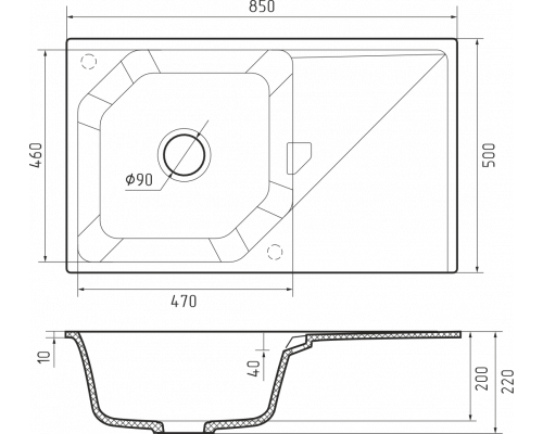 Кухонная мойка Rivelato LOCUS 85 — Серый 803