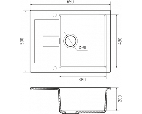 Кухонная мойка Rivelato LUMO 6550 — Молоко 102