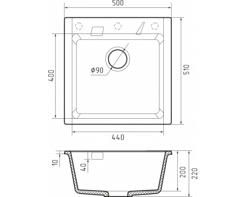 Кухонная мойка Rivelato RAUM 50 — Черный 502