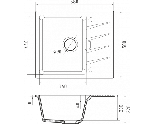 Кухонная мойка Rivelato RAUM 58 — Белый 101