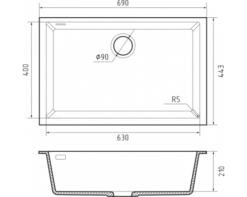 Кухонная мойка Rivelato STRIA 6963 — Бетон 801