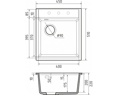 Кухонная мойка Rivelato TESORO 455-L — Серый 803