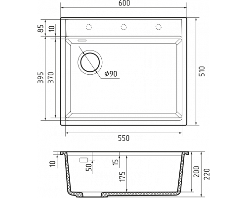 Кухонная мойка Rivelato TESORO 605-L — Черный 502
