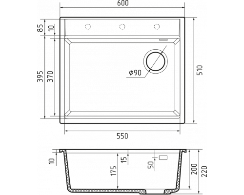 Кухонная мойка Rivelato TESORO 605-R — Черный 502