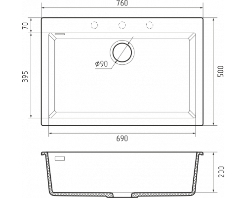 Кухонная мойка Rivelato ZENO 7650 — Серый 803