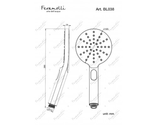 Ручной душ 3 режима Feramolli Tropicale BL038, черный