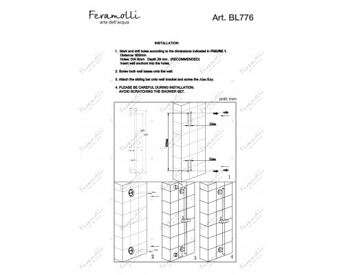 Штанга для душа Feramolli Tropicale BL776, черный