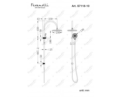 Душевая система со скрытым подключением воды G1/2, Feramolli Sole S7118-10GL, золото шампань