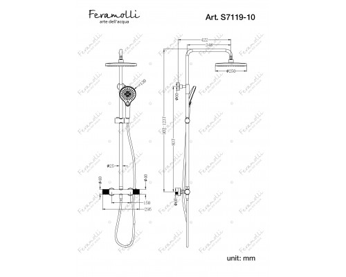 Термостатическая душевая система Feramolli Sole S7119- 10CN, никель