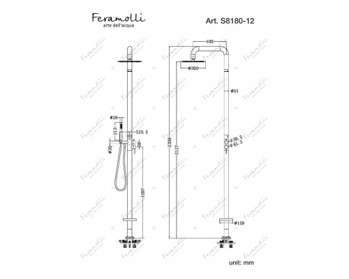 Напольная душевая колонна Feramolli Sole S8180GB-12, графит