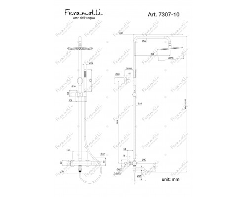 Душевая система с изливом для ванны Feramolli Ele GM7307-10, графит