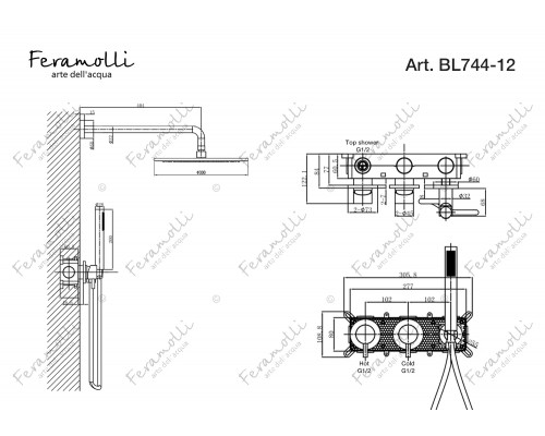 Встраиваемый комплект для ванны и душа Feramolli Ele BL744-12+BL677S-21, черный