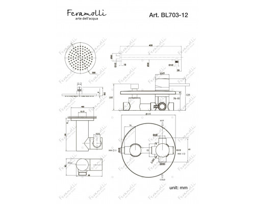 Душевой комплект Feramolli Ele BL703-12 (30см.), черный