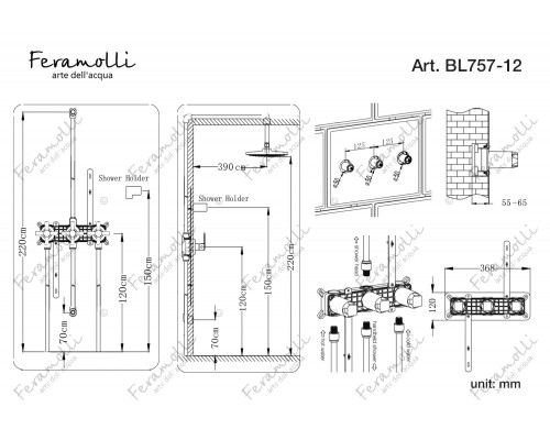 Душевой комплект Feramolli Croce BL757-12 (30см.), черный
