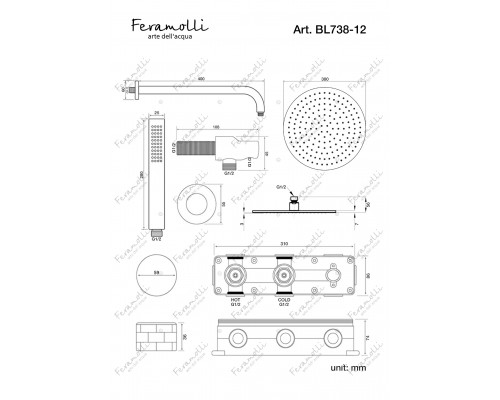 Комплект для душа Feramolli Amos BL738-12 (30см.), черный