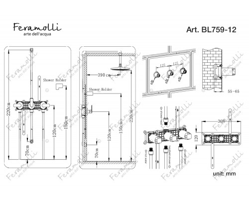 Душевой комплект Feramolli Molveno BL759-12 (30см.), черный