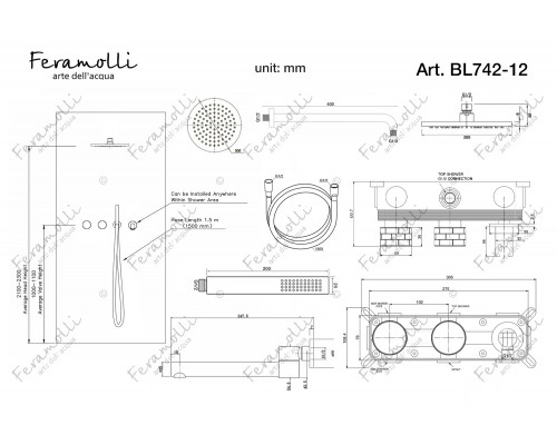 Встраиваемый комплект для ванны и душа 3 в 1 Feramolli Amos BL742-12 (30см.), черный