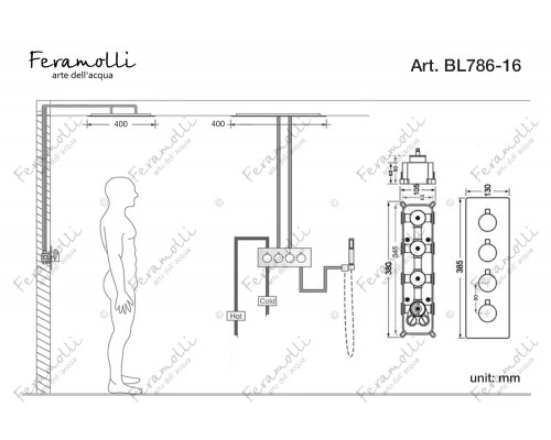Душевой комплект с термостатом Feramolli Termostato BL786-16 (400мм.), черный