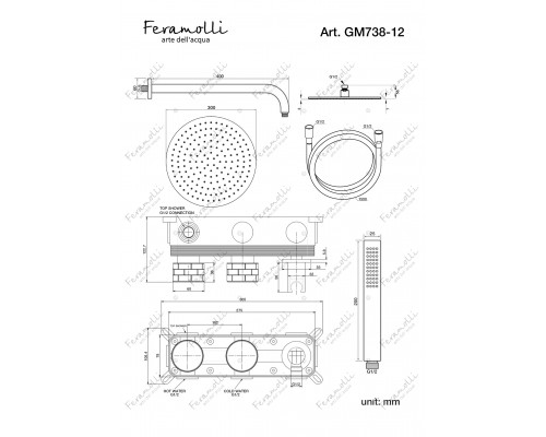 Комплект для душа Feramolli Amos GM738-12 (30см.), графит