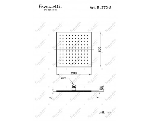 Верхний душ Feramolli Tropicale BL772-8 (200мм.), черный