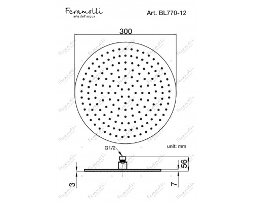 Верхний душ Feramolli Tropicale BL770-12 (300мм.), черный