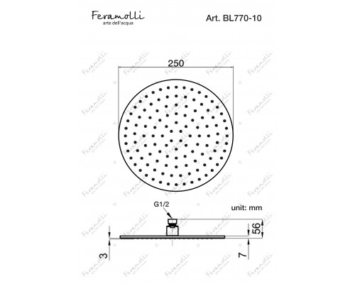 Верхний душ Feramolli Tropicale BL770-10 (250мм.), черный