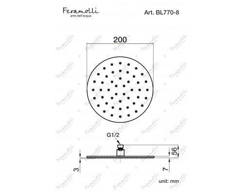 Верхний душ Feramolli Tropicale BL770-8 (200мм.), черный