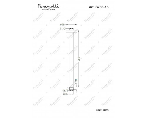 Потолочный кронштейн для душа 150мм Feramolli Sole S766-15CN, никель