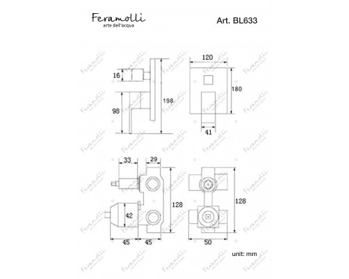 Смеситель однорычажный скрытого монтажа ванна/душ Feramolli Cubo BL633, черный