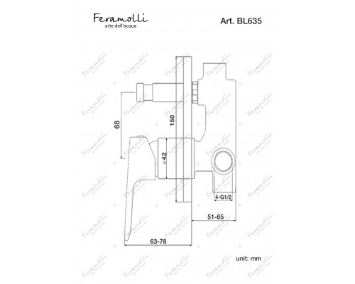 Смеситель однорычажный скрытого монтажа ванна/душ Feramolli Pura BL635, черный